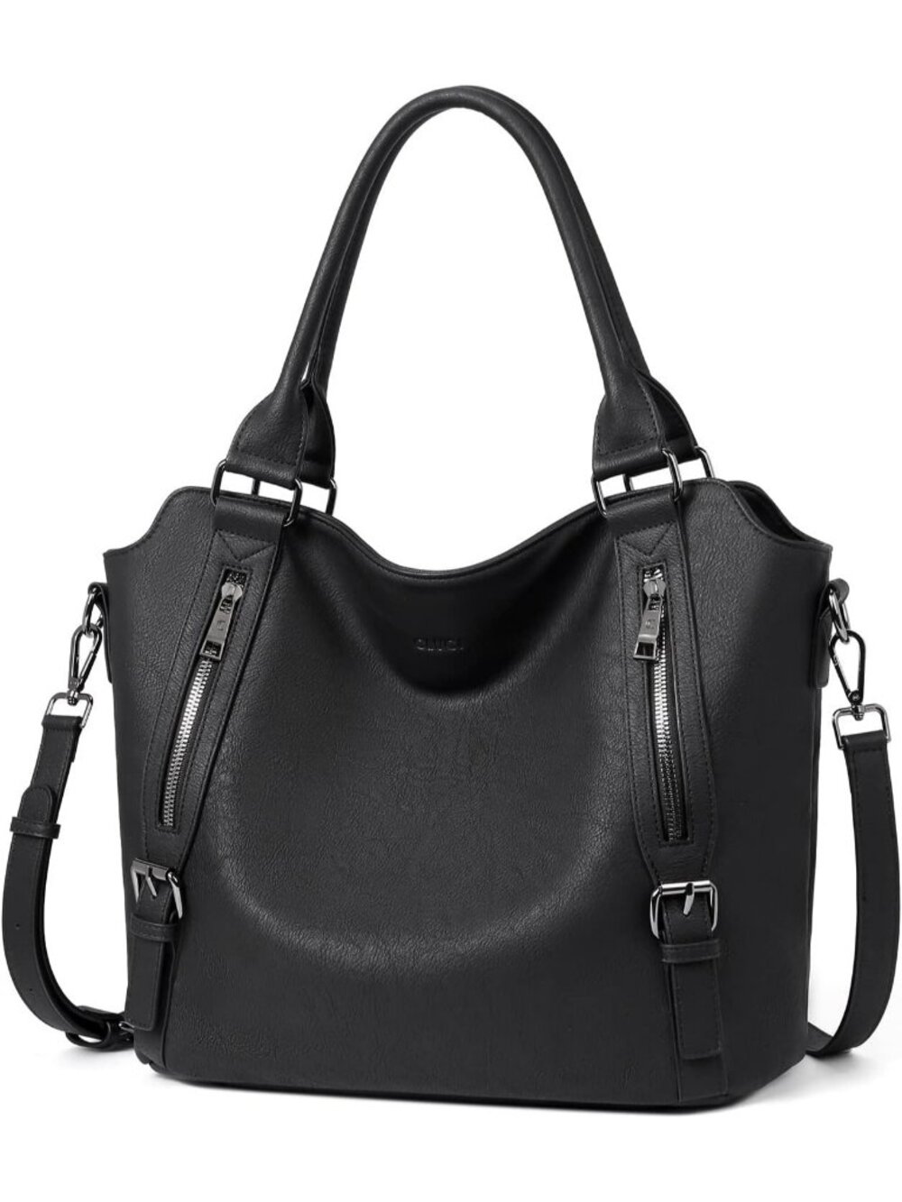 Women's Black Vegan Leather Soft Handbag Purses Tote Fashion Crossbody Bags